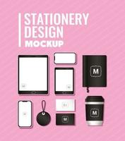 Mockup set with black branding design vector