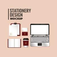 Mockup set with dark red branding design vector