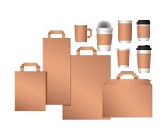 Mockup bags and coffee mugs design vector