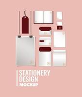 Mockup set with dark red branding design vector