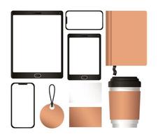 Mockup tablet with smartphone and corporate identity set vector