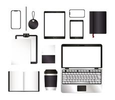 Mockup laptop tablet smartphone and set design vector