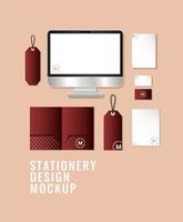 Mockup set with dark red branding design vector