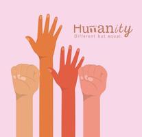 Humanity different but equal and diversity hands vector