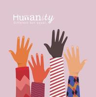 humanidad diferente pero igual y diversidad de manos vector
