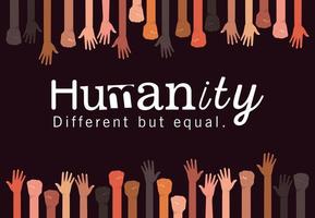 humanidad diferente pero igual y diversidad de manos vector