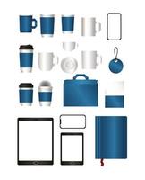 Mockup set with blue branding design vector