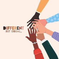 Different but equal and diversity skins hands touching vector