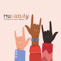 humanidad diferente pero igual y diversidad manos de rock vector