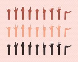 Hands up of different types of skins design vector