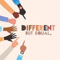 Different but equal and diversity skins hands signs design vector