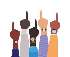 Number one sign with hands of different types of skins vector