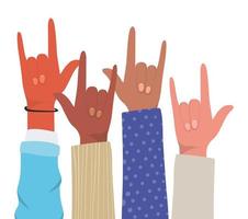 Rock sign with hands of different types of skins vector