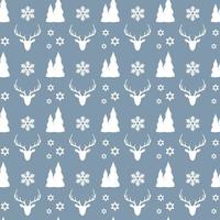 Christmas seamless pattern with deers, snowflakes and trees vector