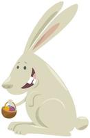 Cartoon Easter bunny with basket of colored eggs vector