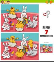 Differences game with comic Easter characters vector