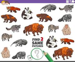 Find two same animal characters game for kids vector