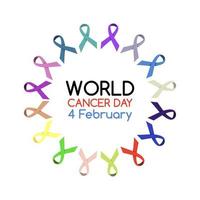 logotipo del día mundial del cáncer o pancarta con muchas cintas vector