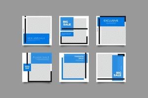conjunto de banners de redes sociales de marco azul vector