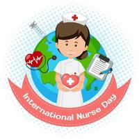 International Nurse Day logo with cute nurse on globe background vector