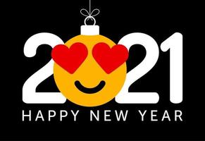 2021 new year greeting with heart eye emoji ornament vector