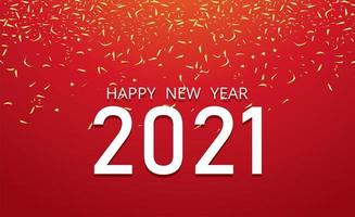 Happy new year 2021 and confetti on red vector