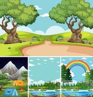 Four different scenes in nature setting cartoon style vector