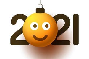 Saludo de año nuevo 2021 con adorno de cara sonriente emoji vector