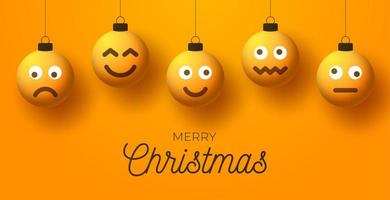 Christmas greeting with emoji face ornaments vector