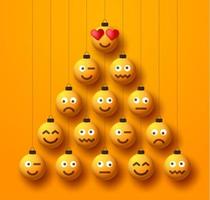 árbol de navidad creativo hecho de bolas de adorno emoji vector