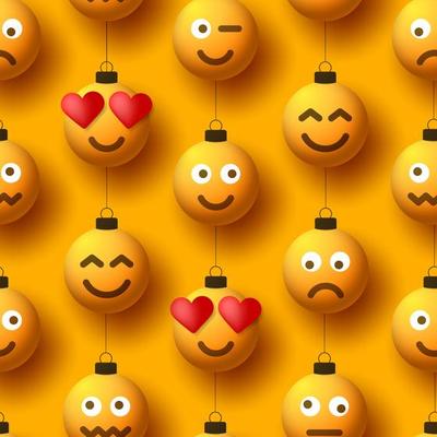 Emoji yellow Christmas ball ornaments seamless pattern