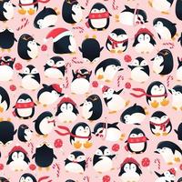Super Cute Cartoon Holiday Penguins Seamless Pattern vector