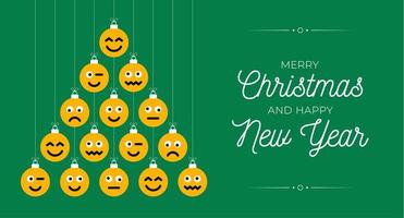 Creative Christmas tree made of face emoji ornaments vector