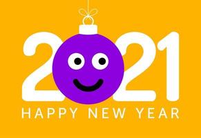 2021 new year greeting with smiling emoji face ornament vector