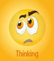 Thinking faces emoji with its description on yellow background vector