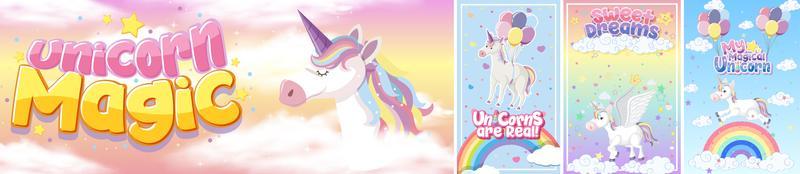 Cute unicorn banner on pastel background color