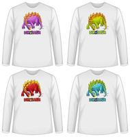 conjunto de pantalla de dinosaurio de diferentes colores en una camiseta de manga larga vector