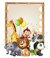 Canvas wooden frame template with wild animals in party theme isolated vector