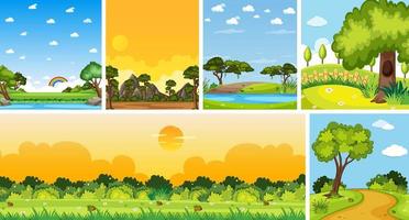 Set of different nature place scene in vertical and horizon scenes at daytime vector