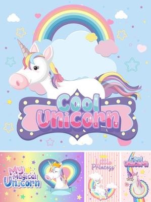 Cute unicorn banner on pastel background color