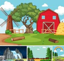 Four different scenes in nature setting cartoon style vector