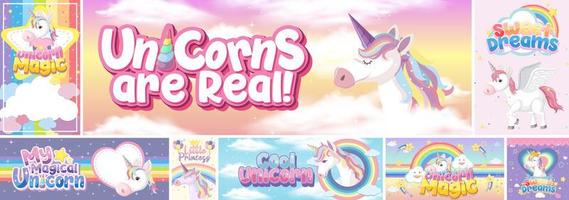 Cute unicorn banner on pastel background color vector