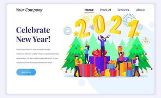 People celebrating happy new year 2021 vector