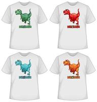 conjunto de pantalla de dinosaurio de diferentes colores en camisetas vector