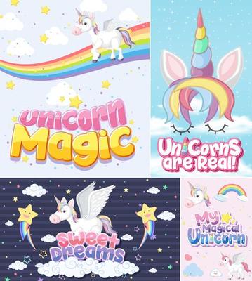 Cute unicorn banner on pastel background color