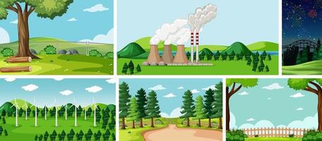 seis escenas de la naturaleza con diferentes ubicaciones. vector