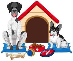 Linda casa para perros y perros sobre fondo blanco. vector