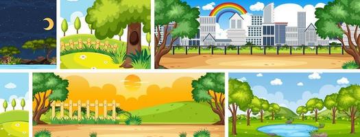 Set of different nature place scene in vertical and horizon scenes at daytime and night vector