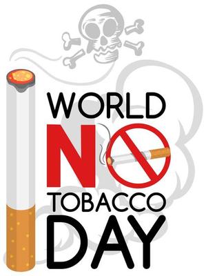 World No Tobacco Day logo with big tobacco burning and skull