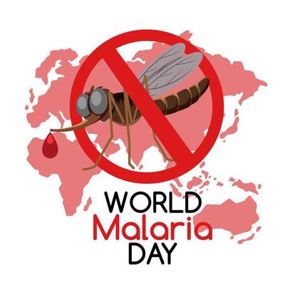 World Malaria Day logo or banner with no mosquito on world map background